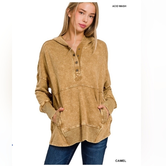 Zanana-Acid Washed Hoodie | French Terry Acid Wash Kangaroo Pocket - Picture 2 of 3